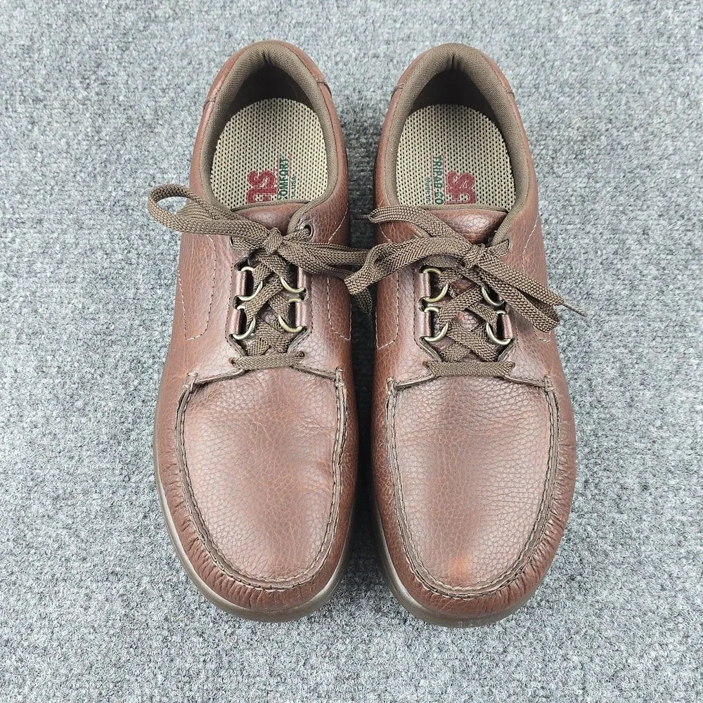 SAS‎ bout Time Men's 12M Brown Leather Comfort Moc Toe Lace Up Shoes USA Made